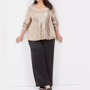 Lane Bryant Swing V neck sequin Blouse SZ 26 Champagne NWT
